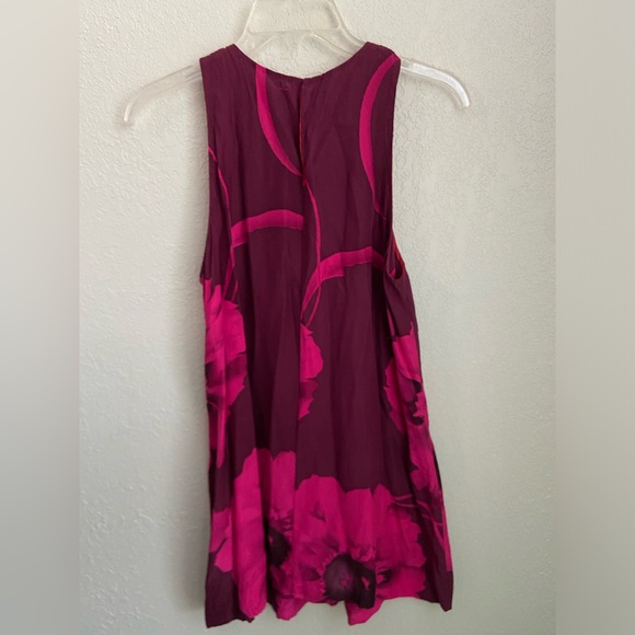 Common Thread Floral Silk Sleeveless Long Blouse Top Fuschia & Burgundy Size M - Picture 5 of 9